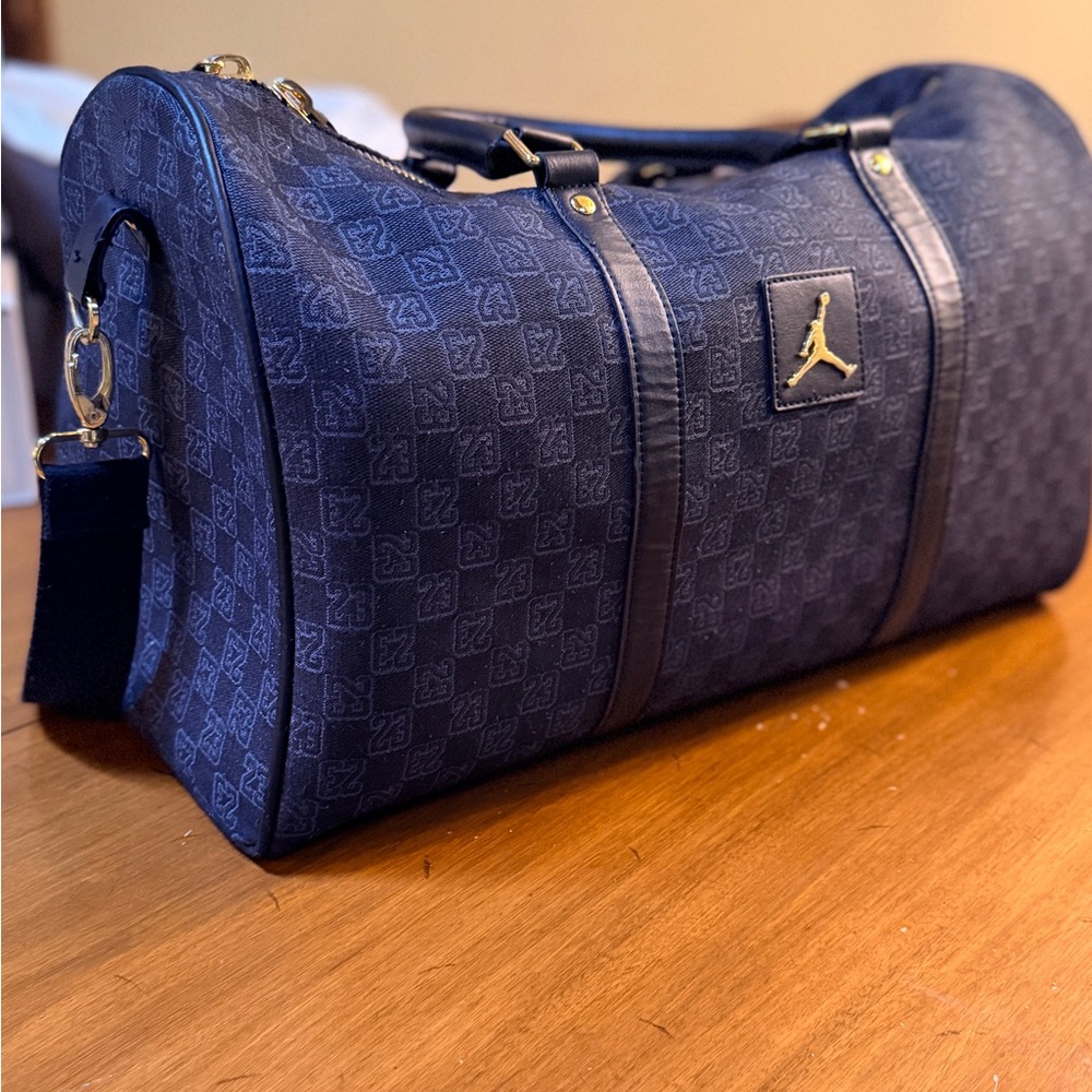 Jordan Navy Duffel Bag with Gold Accents